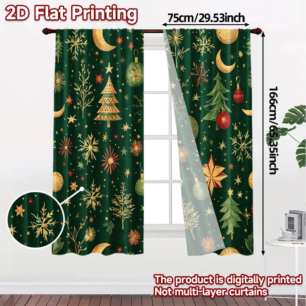 2Pcs,Curtains Christmas Tree Star Snowflakes (2) Chic Window Curtain Versatile Polyester Curtains Room Decor For Bedroom Living