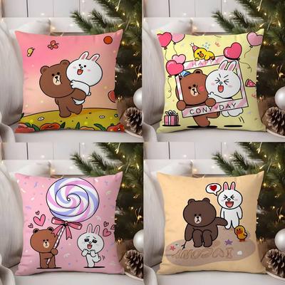 B-Brown Bear and Cony Pillow Case Sofa Living Room Bedroom Double-sided Printing Square Cushion Nap Time Cushion Cover