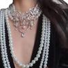 Multi Layer Simulated Pearls Necklace Adjustable Length Clavicle Chain Layering Neckchain Handmade Jewelry For Women