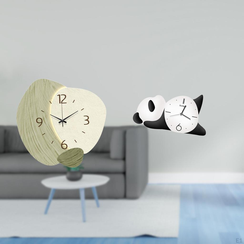 Silent Cartoon Wall Clock for Kitchen Office Farmhouse Modern Cute Panda Shape Decorative Room