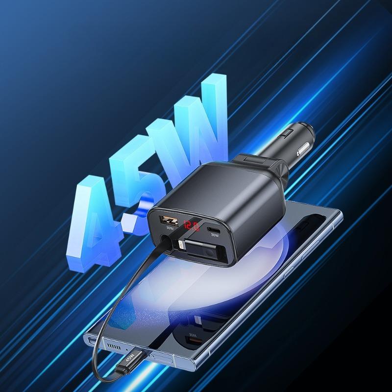 105W Car Charger 4 In 1 Retractable Cable PPS QC PD 30W Fast Car Phone Charger For iPhone 15 14 13 Pro iPad Samsung S23