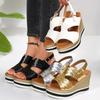 Gold Silver Wedge Heels Sandals for Women Summer Chunky Platform Gladiator Shoes Woman Fashion Thick Bottom Back Strap Sandalias
