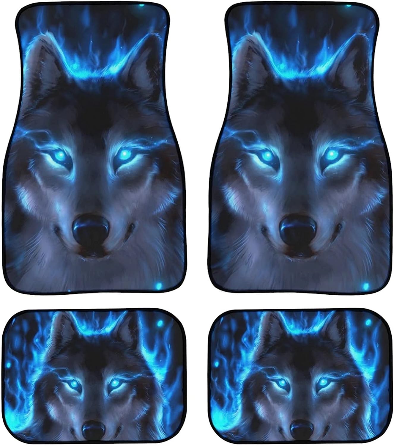 Blue Wolf Printed Universal Car Floor Mats Cushion Car Accessories Front Back Floor Mats Non Slip Antiskid Washable 4 Packs