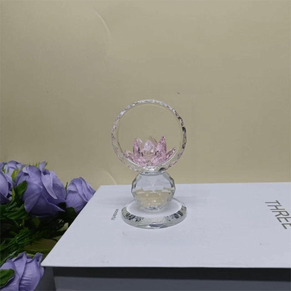 Transparent Lotus Flower Figurine Stable Base Lotus Crystal Statue  Office Desk