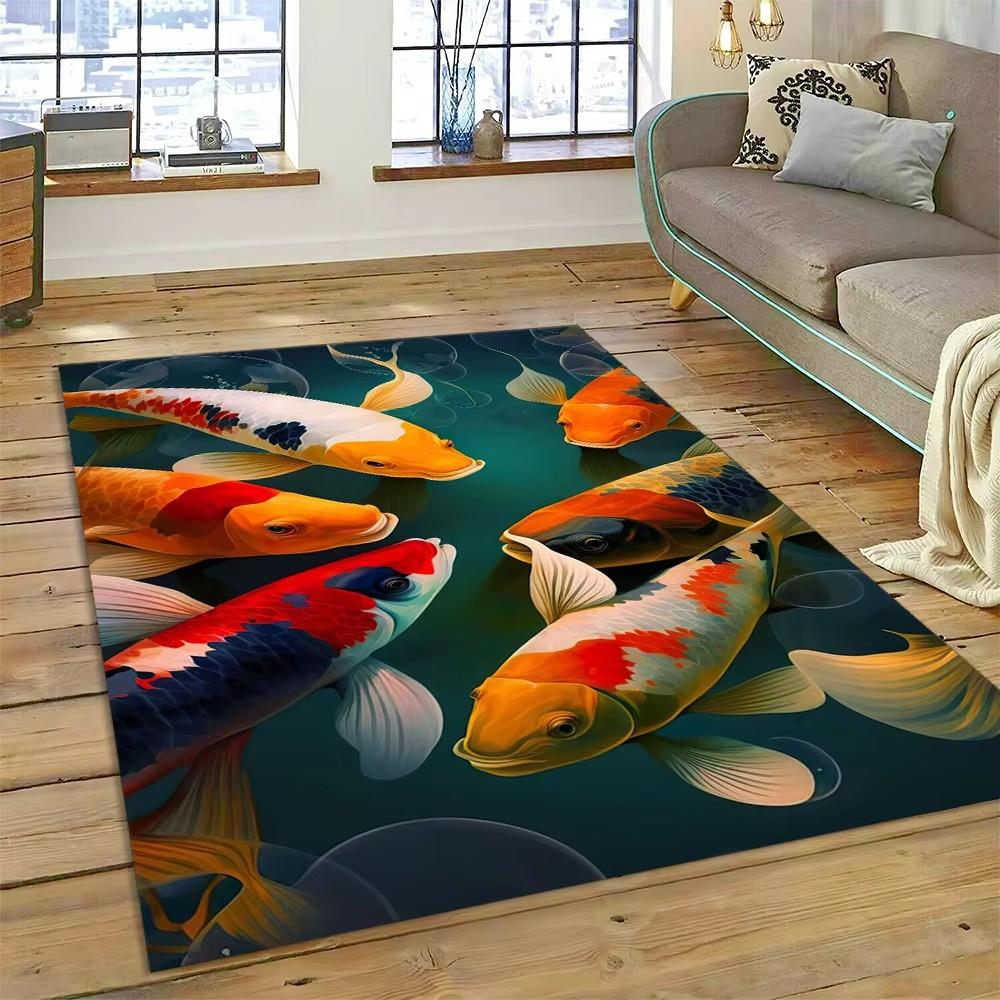 Alfombra de dibujos animados de peces Yin Yang naturalizados con carpa Koi para el hogar, sala de estar, dormitorio, sofá, felpudo decorativo, alfombra para área infantil, alfombra antideslizante