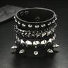 Men Stud Punk Bracelet Gothic Style Hip Hop Multi Layer Wrist Band