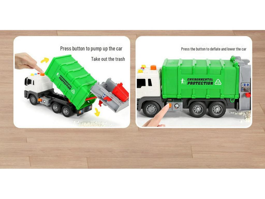 Inertial Garbage Truck Toy with Inflatable Lift and Sorting Bins - Kids' Sanitation and Sweeping Simulation