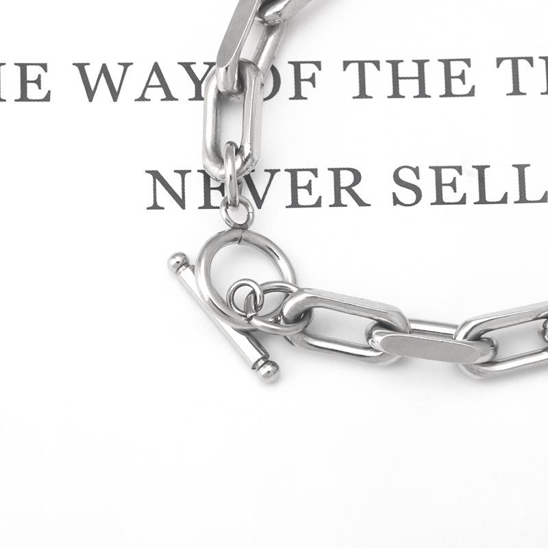 Stainless Steel Rectangle OT Buckle Hip Hop Titanium Steel Unisex One-Word Bracelet