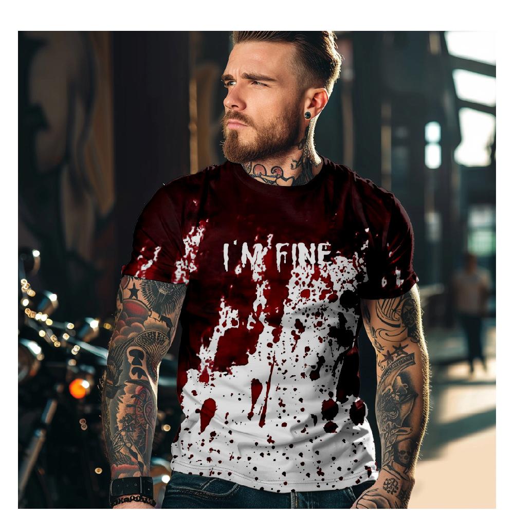 Summer Vintage Bloody Print T-shirt Men's Fashion Casual Short Sleeve Round Neck Oversize O-Neck Men's Tops Clothing Size XS-6XL