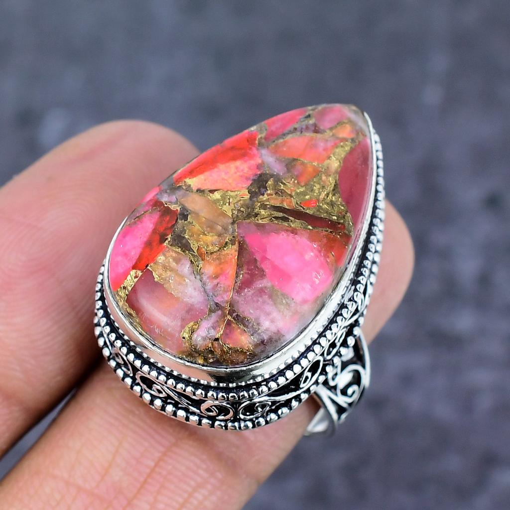 Natürlicher Kupfer-Rosa Turmalin 925er Sterlingsilber Schmuck Ringgröße 9 ET-4797