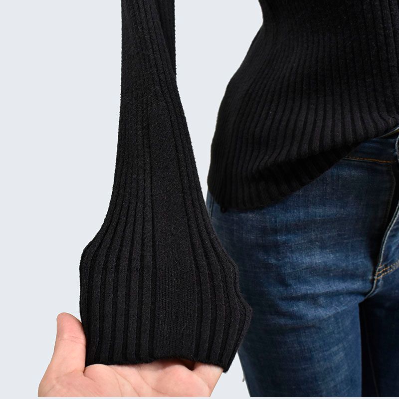 and Winter Halterneck V-neck Slim-Fit Long Sleeve Knitting Sweater Pullover All-Matching Thread Pure Color Bottoming Shirt Women's Clothing Tops