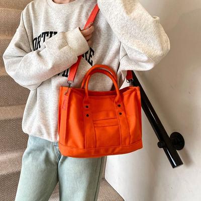 Handbag Canvas Shoulder Bag Zipper Solid Color Tote Bag Japanese Style Crossbody Bag  Streetwear