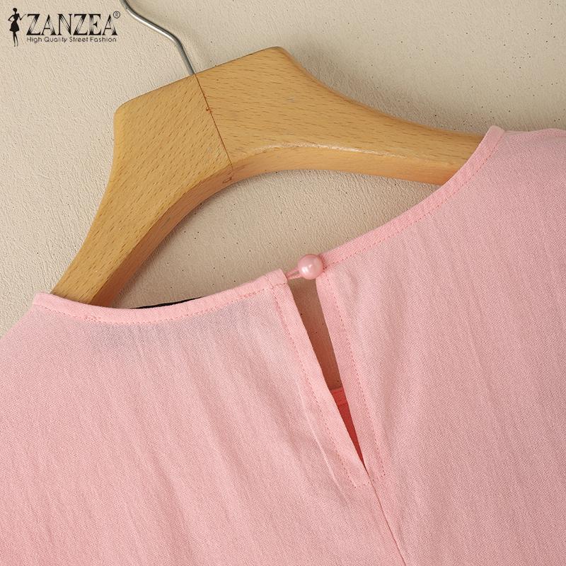 ZANZEA Women Casual Floral Embroidery Loose Summer 3/4 Sleeve Blouse