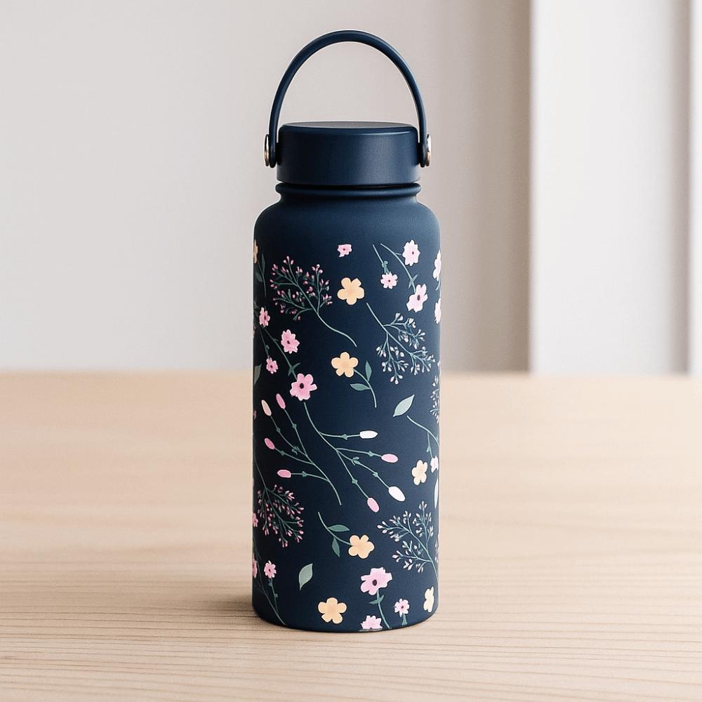1L Thermal Water Bottle Creative Floral Insulated Bottle Reusable Outdoor Insulated Mug  Household