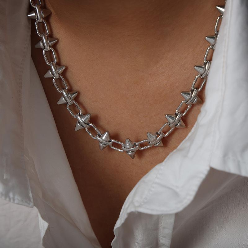 Black Silver Color Spike Necklace For Women Men Hip-hop Rock Punk Style Stainless Steel Neck Chain Necklaces Couple Jewelry Gift