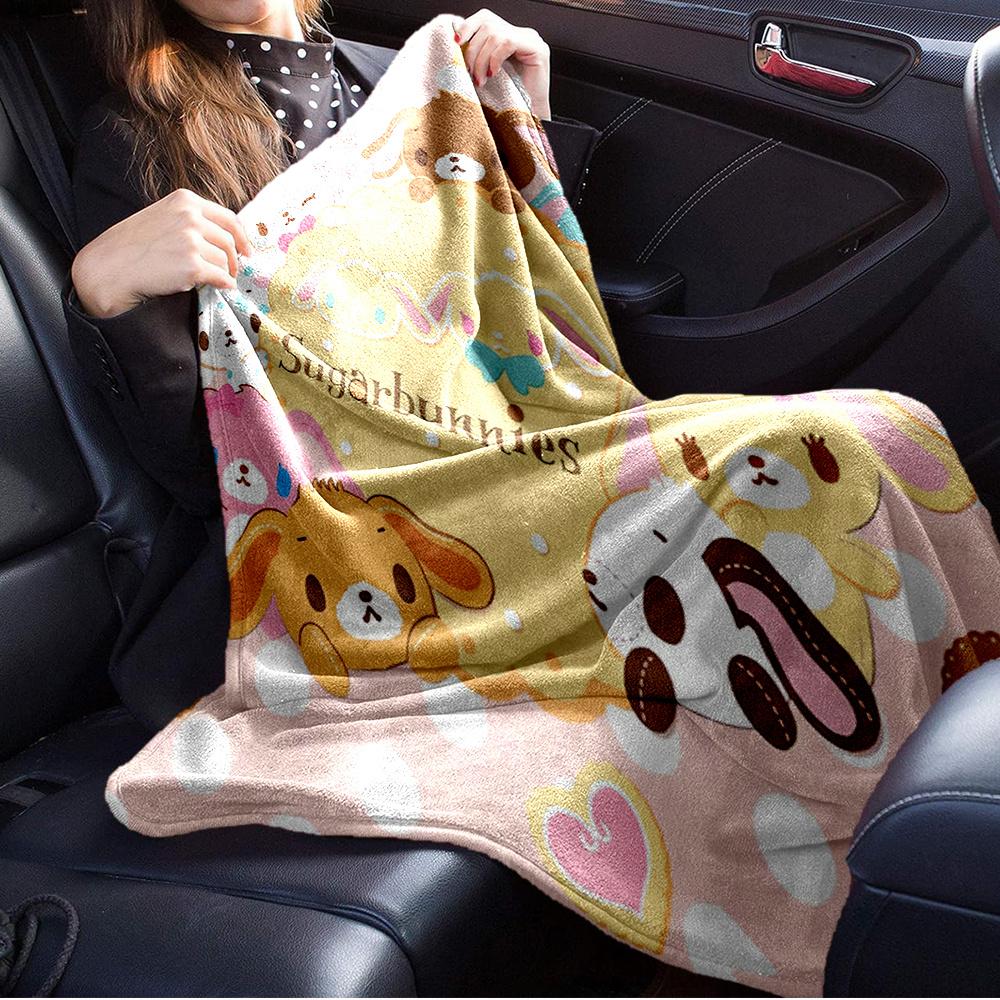 1pc SugarBunnies, CuteDigital Print Flannel Throw Blanket, Super Soft Plush Fleece Bedspread, Multipurpose All-Season Hypoallergenic Comfort
