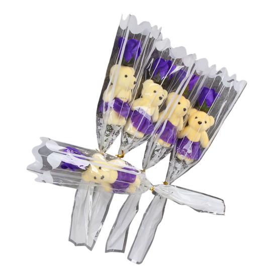 Valentine's Rose Flower Bouquet with Bear Single Soap Flower with Plush Bear Artificial Rose Bouquet Gifts for Weddings Anniversaries