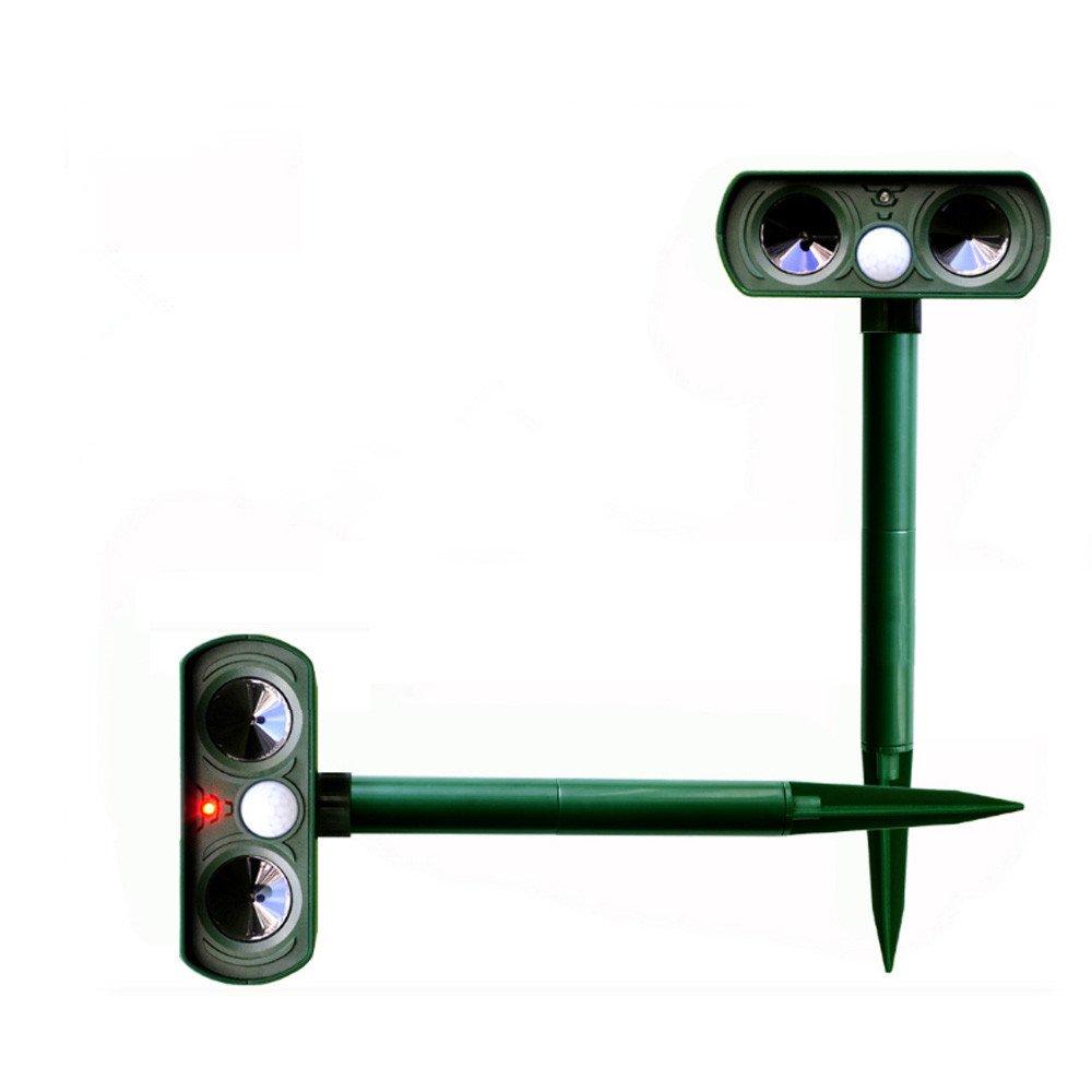 OUGUAN Ultrasonic Cat Set of Pest Bird Cat and Dog LED Repels Bird and Pest Control Device for Garden Protection Repellent, 2, Solar-Powered,