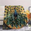 Peacock with Fanned Tail  Print Flannel Blanket, High quality Comfortable for All Seasons, Home Decor, Warmth and Comfort