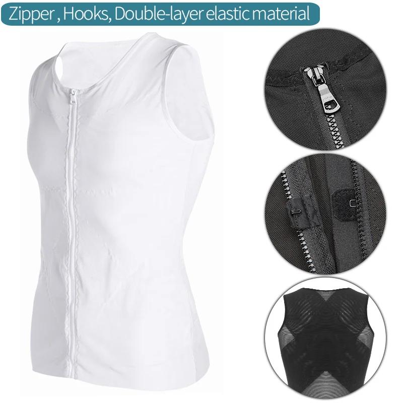 Mens Body Shaper Abdomen Slimming Shapewear Belly Shaping Corset Top Gynecomastia Compression Shirts WIth Zipper Waist Trainer