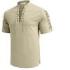 Men's Beach Shirt Short Sleeve Lace Up Hippie T-shirt Cotton Linen Bandage V-neck Pirate Shirts