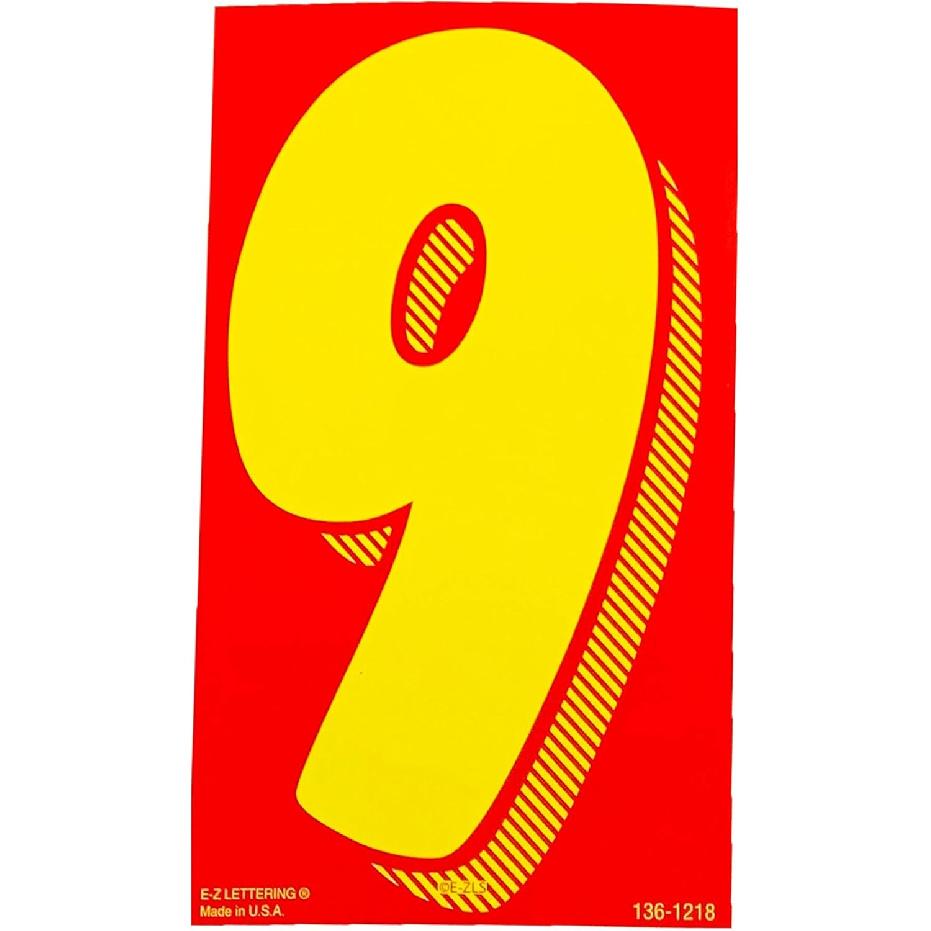 EZ Line Vinyl Decals for Cars Red and Yellow Large Number Stickers Windshield Numbers Dealer Supplies EZ136 (Number 9)