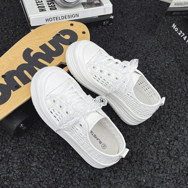 

2025 summer new thick-soled heightening hollow woven breathable little white shoes women s comfortable and versatile casual lace-up board shoes 35 білий