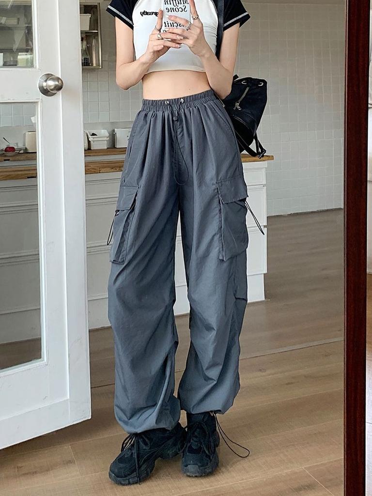 Streetwear Workwear Pants Women Summer Loose Wide Leg Cargo Pants with Large Pockets