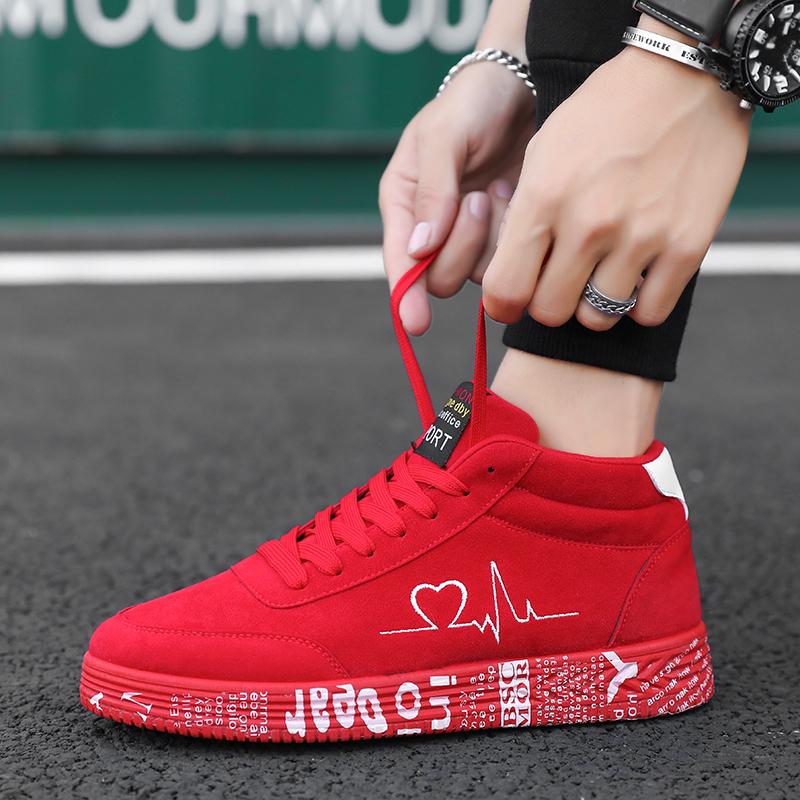 Fashion Red High Top Sneakers Women Shoes 2025 Spring Canvas Running Women's Casual Sport Shoes Man Graffiti Basket Femme Big Size 35-44