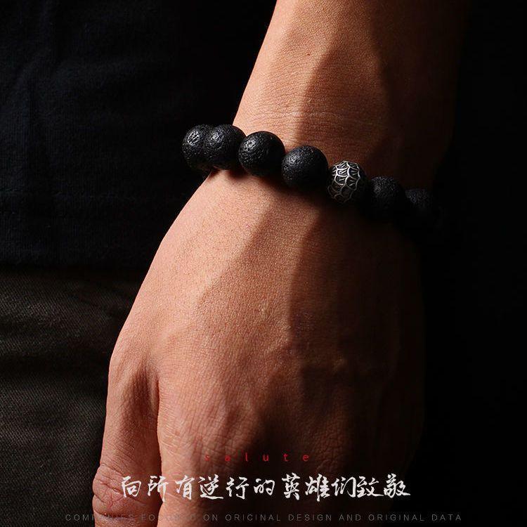 Reverse Scale Buddha Bead Bracelet for Men, Trendy Retro Energy Dominant Volcanic Rock Beaded Bracelet for Men, Simple Style