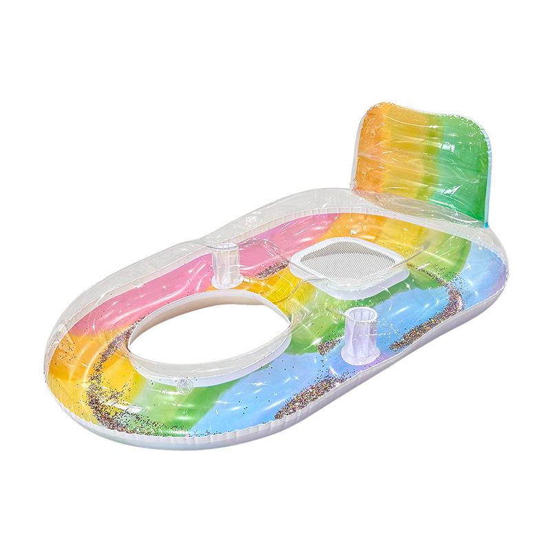 Sequins Colorful Inflatable Pool Float with Backrest - Single Person PVC Water Lounger