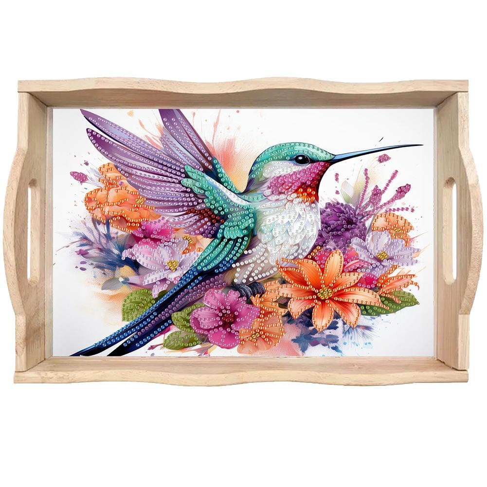 Drewniany Koliber 5D DIY Malowanie Diamentami Taca Do Serwowania Prostokątna Diamentowa Dekoracyjna Taca Do Serwowania na Biurko Stolik Kawowy