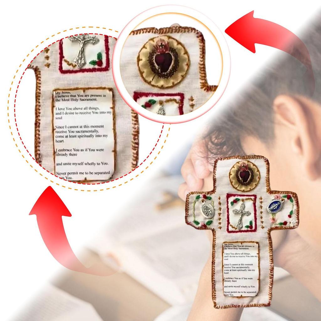 Cloth Pocket Prayer Shrine with Cross Portable Remembrance Ornament Miniature Travel Spiritual Gift for Family