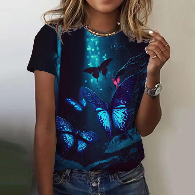 Summer Colorful Butterfly Floral T-shirt 3D Print Women Short Sleeve T Shirts Streetwear Harajuku Y2k Tops Woman Tees Clothing