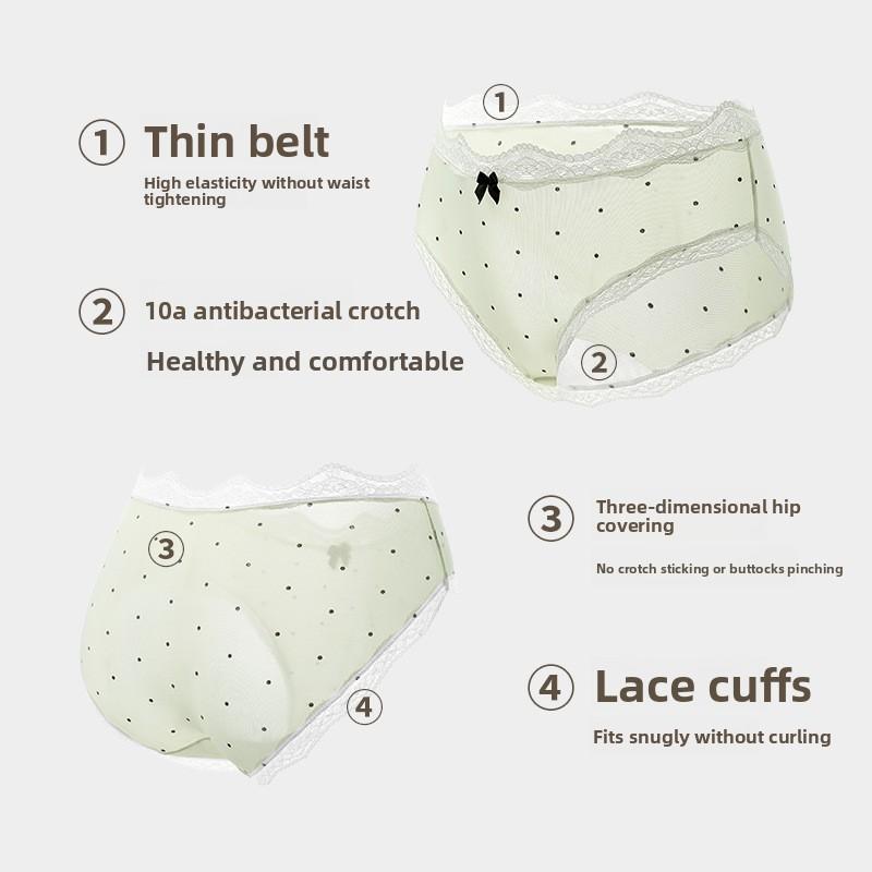 Ladies Spring and Summer Cute Saucy Polka Dot Ice Silk No Trace 10A Antibacterial Crotch Waist Triangle Briefs