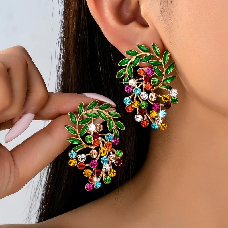 

1 Pair Romantic Artistic Bling Synthetic Zircon Forest Style Floral Creative Versatile Design Evening Party Earrings for Women