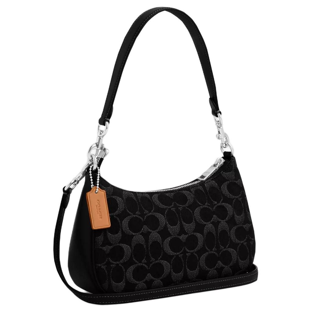 Coach Borsa a Spalla Media Teri Denim con Pelle Donna Nera CDE43-SVBK