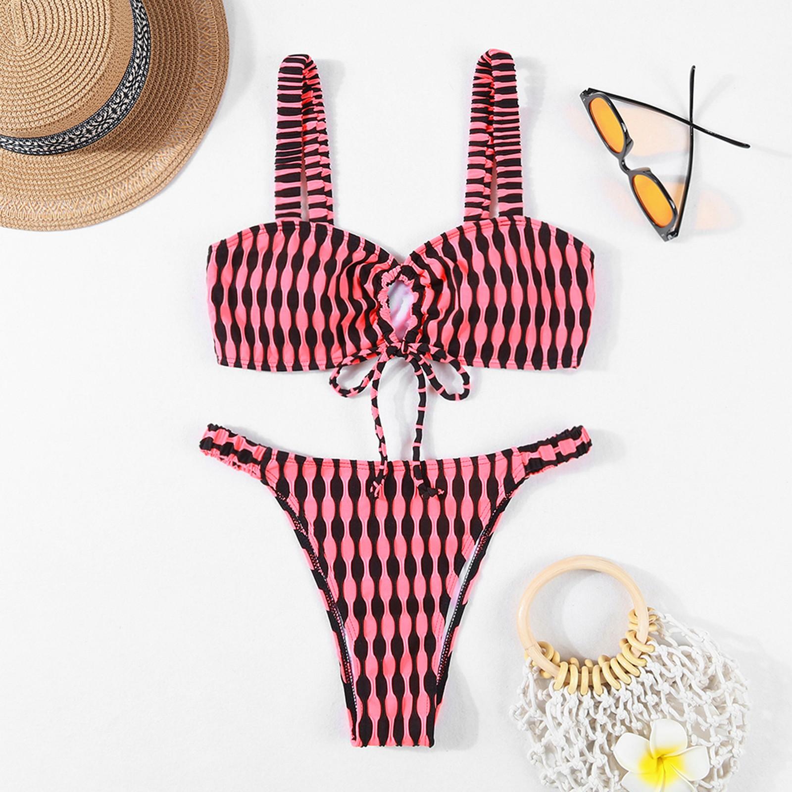 Women s Fashionable Beach Multi-color Split Body Backless Sexy Bikini Swimsuit S розовый