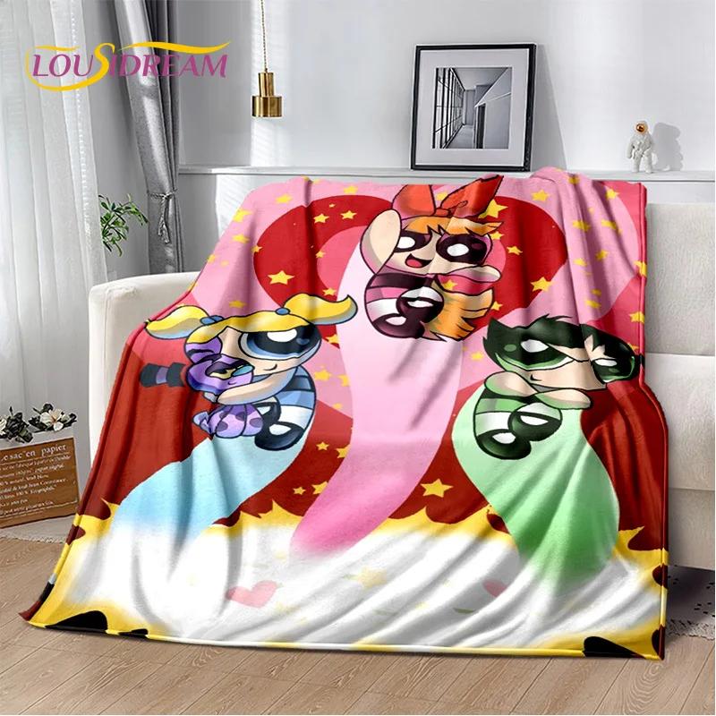 Kreskówkowy Słodki P-Powerpuff Girl Miękki Koc Flanelowy na Łóżka Sypialnia Sofa Piknik, Koc Narzuta do Przykrycia na Zewnątrz Rekreacja Drzemka Prezent
