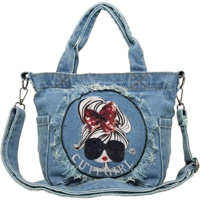 Shoulder Bag Mini 2way Bag Small Crossbody Lightweight Handbag Tote Bag Denim [DIVA Rose] Women's (Light Blue)