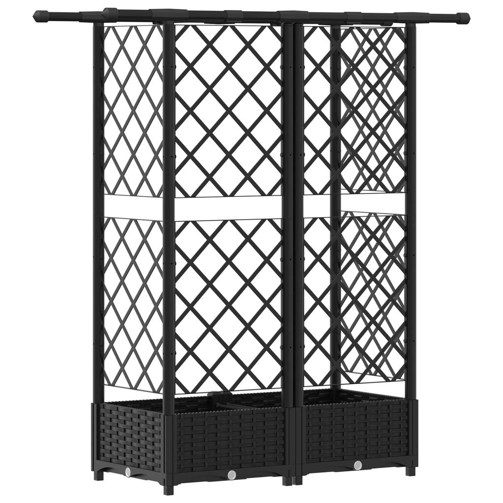 Elevated Planter with Trellis and Hanging Roof Black 124 x 40 x 123 cm PP