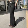 Spring and Autumn Women's Solid Color Lace Splicing Lace-Up Casual Flared Pants Trousers