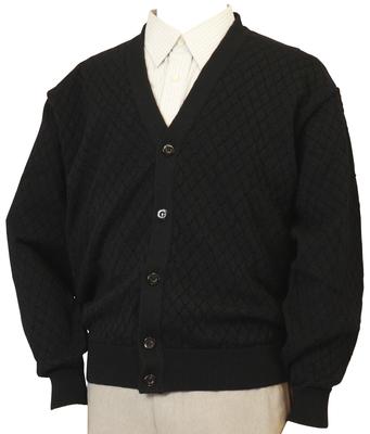 Aspetiva Made In for Men and Seniors V-neck Cardigan, Japan, 100% Wool, 10-gauge, Diamond-patterned Knit, (3054 M, Black)
