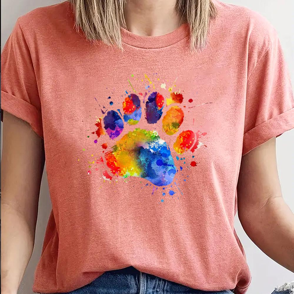 Cotton T-Shirt Short Sleeve Round Neck Women 2d Print Tops