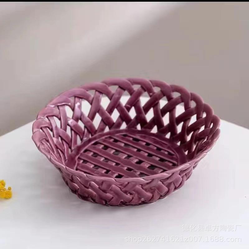 Handgewebter Keramik-Obstteller, Abtropfkorb, Süßigkeitenteller, Snackteller, Aufbewahrungskorb, Ablage, Brotbackform, Dessertschale