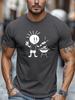 Unisex Dark Heather Crew Neck Tee Stick Figure Barbecue Beer Grill Graphic Soft Short Sleeve Bbq Lover Daily Loose Male Tops