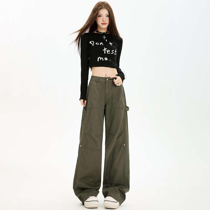 Women s High Waist Slimming Multi-Pocket Casual Wide-Leg Pants M