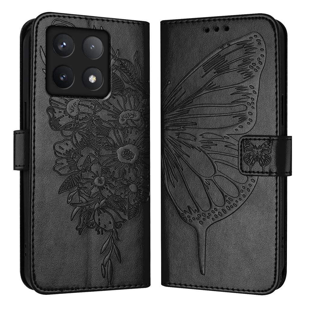 For Xiaomi 14T Pro Wallet Case with Wrist Strap Butterfly Imprint Leather Phone Cover