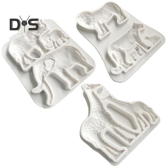 3 stilar Fondantform Flexibel Slitstark Elefant Lejon Giraffe Kexform