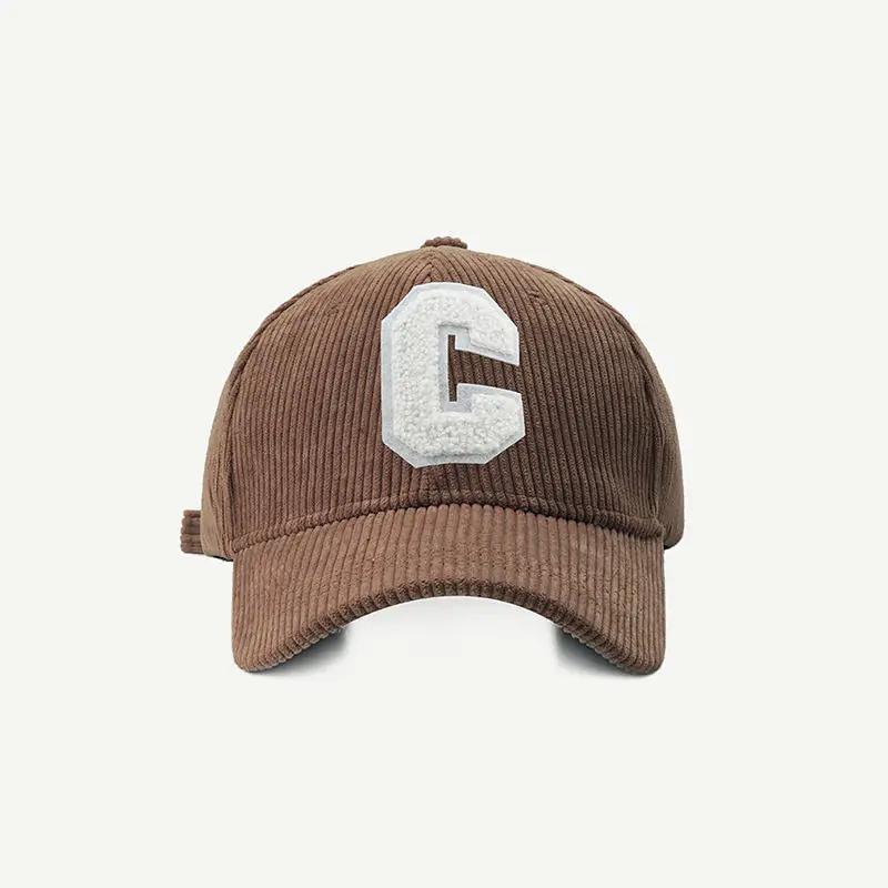 Corduroy Baseball Cap Ladirs Fashion C Letter Snapback Hat Adjustable Casual Hip Hop Cap For Men Outdoor Fishing Jogging